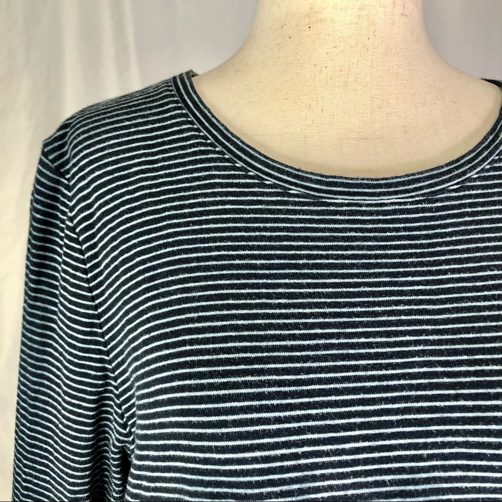 J. Jill t-shirt dress long sleeves double hem navy sky blue stripes L - Picture 2 of 9